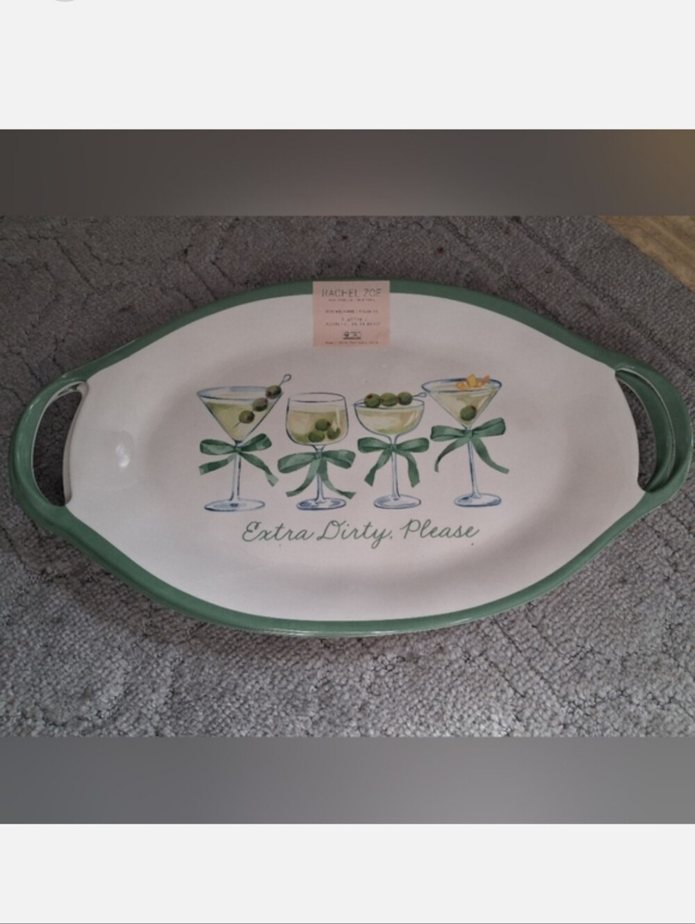 Rachel Zoe Melamine Olive Martini Serving Platter Extra Dirty Please 19"x11" NWT